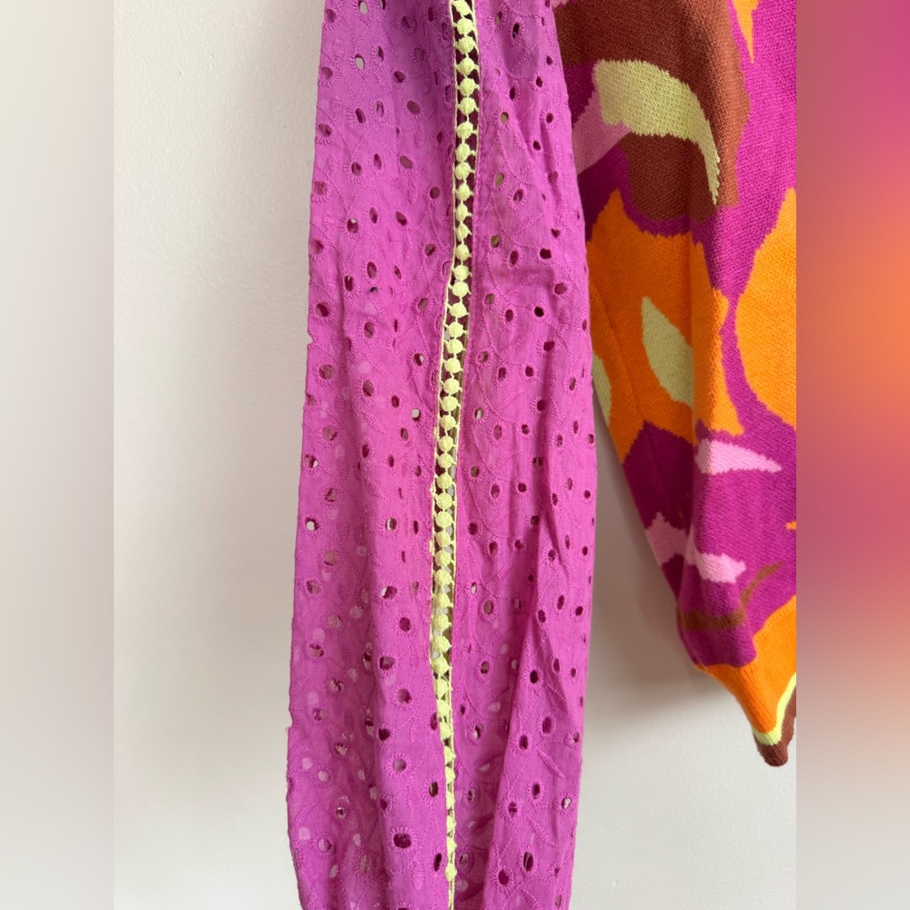 NWT Fate Barbiecore Lace Eyelet Sleeves Abstract Pink & Orange Sweater - Medium - Picture 10 of 16